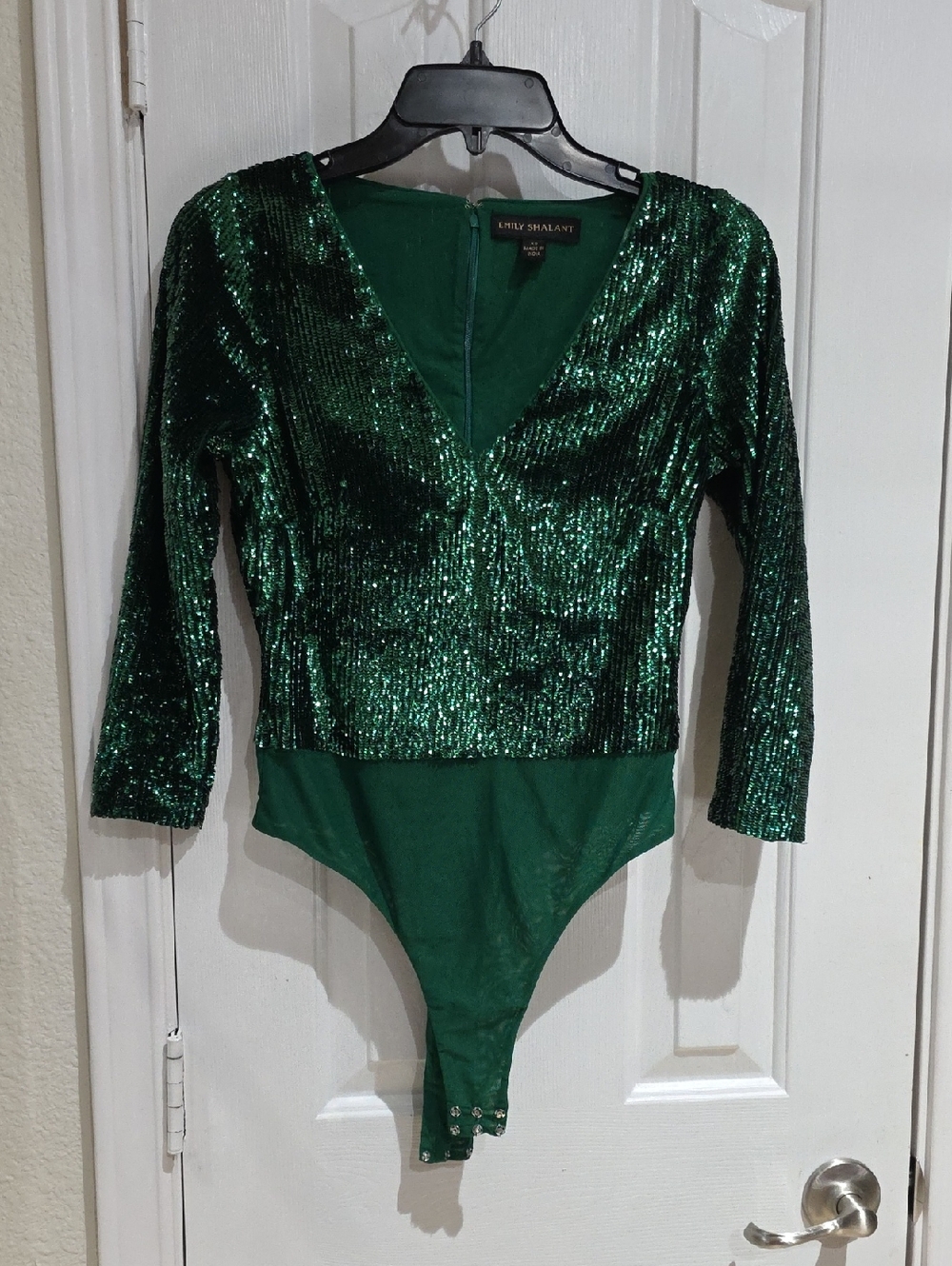 Emely SHALANT Emerald Sequin Bodysuit Size XS
